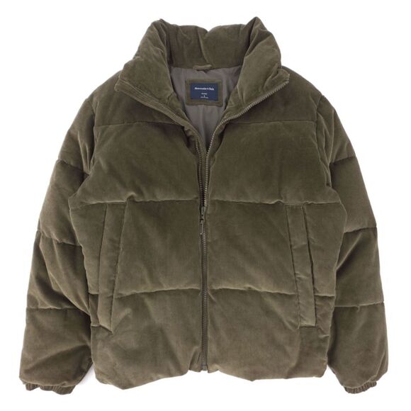 NEW Abercrombie Corduroy Ribbed Puffer Jacket Khaki Green Minimal Gorpcore 90s